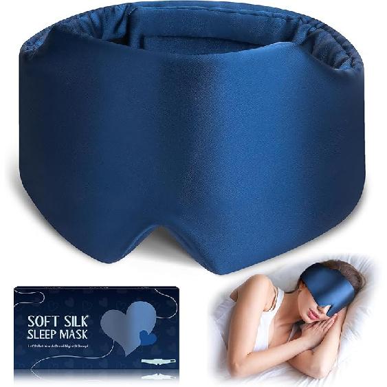 

Silk Sleep Mask, Large Size Silk Eye Mask Face Hugging Padded Sleep Blindfold Silk Eye Cover with Adjustable Band for Total Blackout for All Night