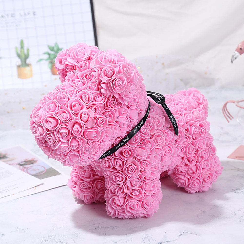 Artificial Rose Flowers Dog Shape Doll Toy Home Wedding Festival Birthday Party DIY Decoration Light pink #1
