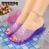 Pantoufles en cristal à talons hauts pour filles, sandales d'été en plastique Transparent, talons compensés, salle de bain, fond épais, extérieur