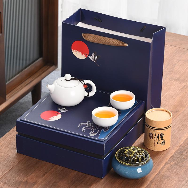 Black Pottery Kung Fu Tea Set Coarse Pottery Tea Set Company Gift Set One Pot and Four Cups with Fragrant Gift