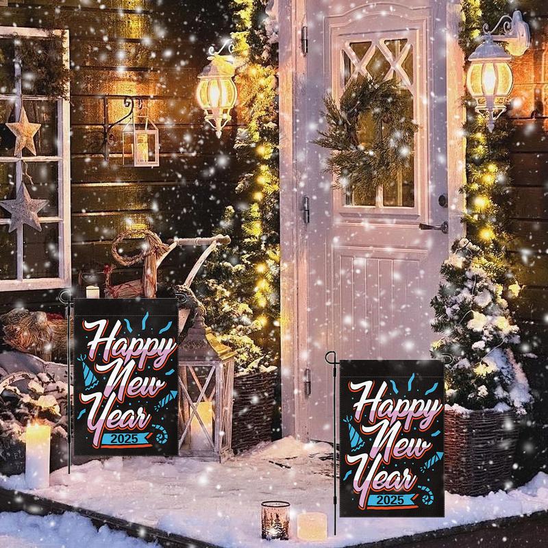 Happy New Year Garden Flag Seasonal Flags Garden Flag Double Sided Decorative Flags Yard Signs 2025 Holiday Garden Flags 12X18