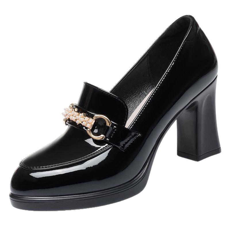 Love shoes soft sole soft leather burgundy women's shoes soft leather waterproof table high heel single shoes middle-aged women deep mouth leathe