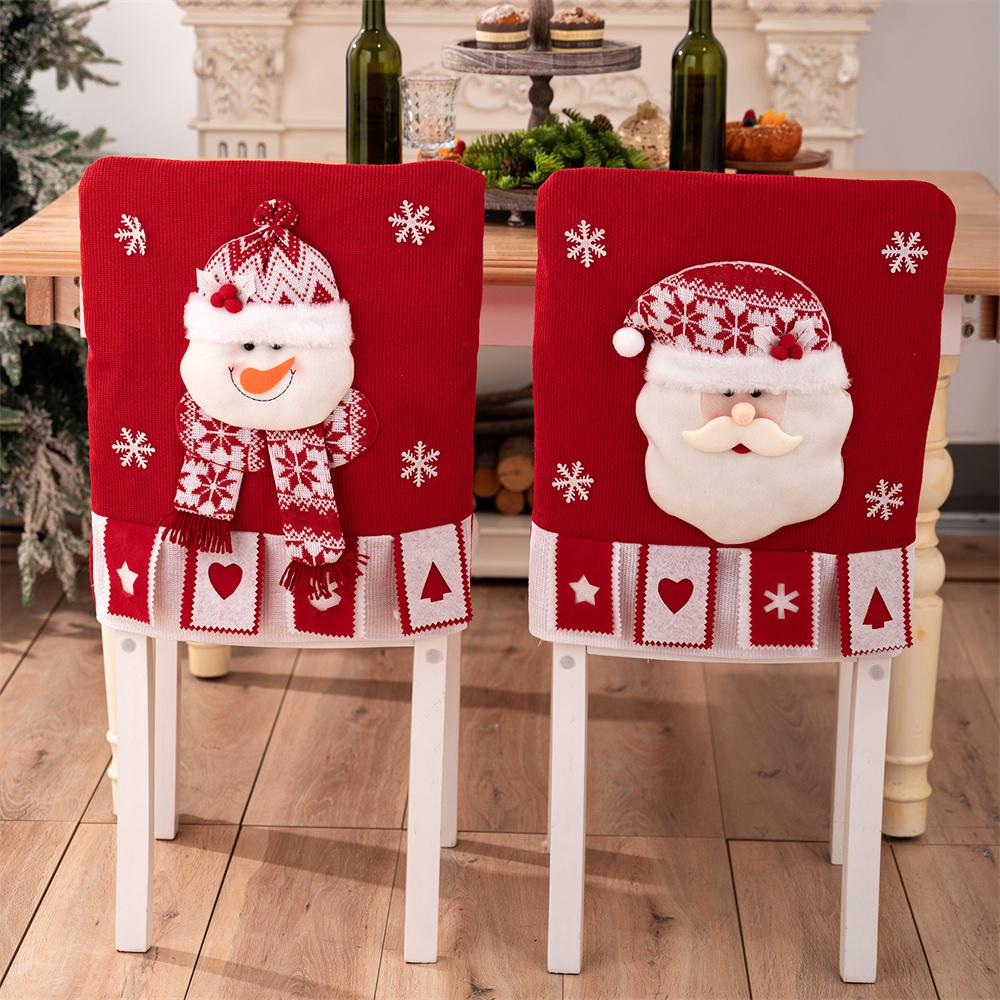 Christmas Chair Cover 3D Decorative Figurine Seat Back Protector for Home/Restaurant/Party