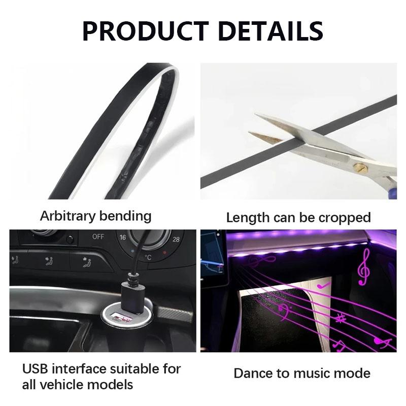 2 In 1 Car Interior Ambient Light Symphony App Remote Control Fiber Optic Neon Auto Dashboard Decorative Lights Atmosphere Lamp