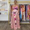 In Stock, European and American Women's Clothing Summer New Fashion V-neck Suspender Printed Slim-fit Backless Dress