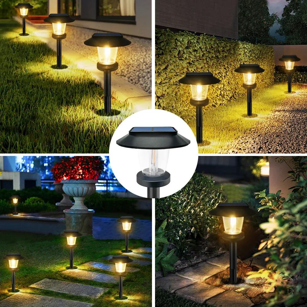 Lumini solare de exterior Lămpi noi de grădină alimentate Calea peisajului impermeabilă pentru curte, curte, iarbă, curte, iluminat decorativ cu LED