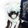 Warm Blue Bear Hat with Ear Furry Caps Cartoon Ear Hat Solid Color Wing Winter Plush Hat for Casual Wear