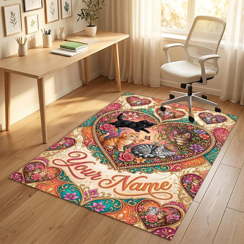Covor din catifea de cristal cu tematică de pisici, personalizat cu nume text, covoraș moale pentru podea, decor pentru casă