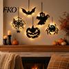Cool Halloween Designs Pumpkin Hanging Decor, Non-Woven Ghost Ornament with Light String, Spooky Holiday Decorations Door Wall Decor for Party
