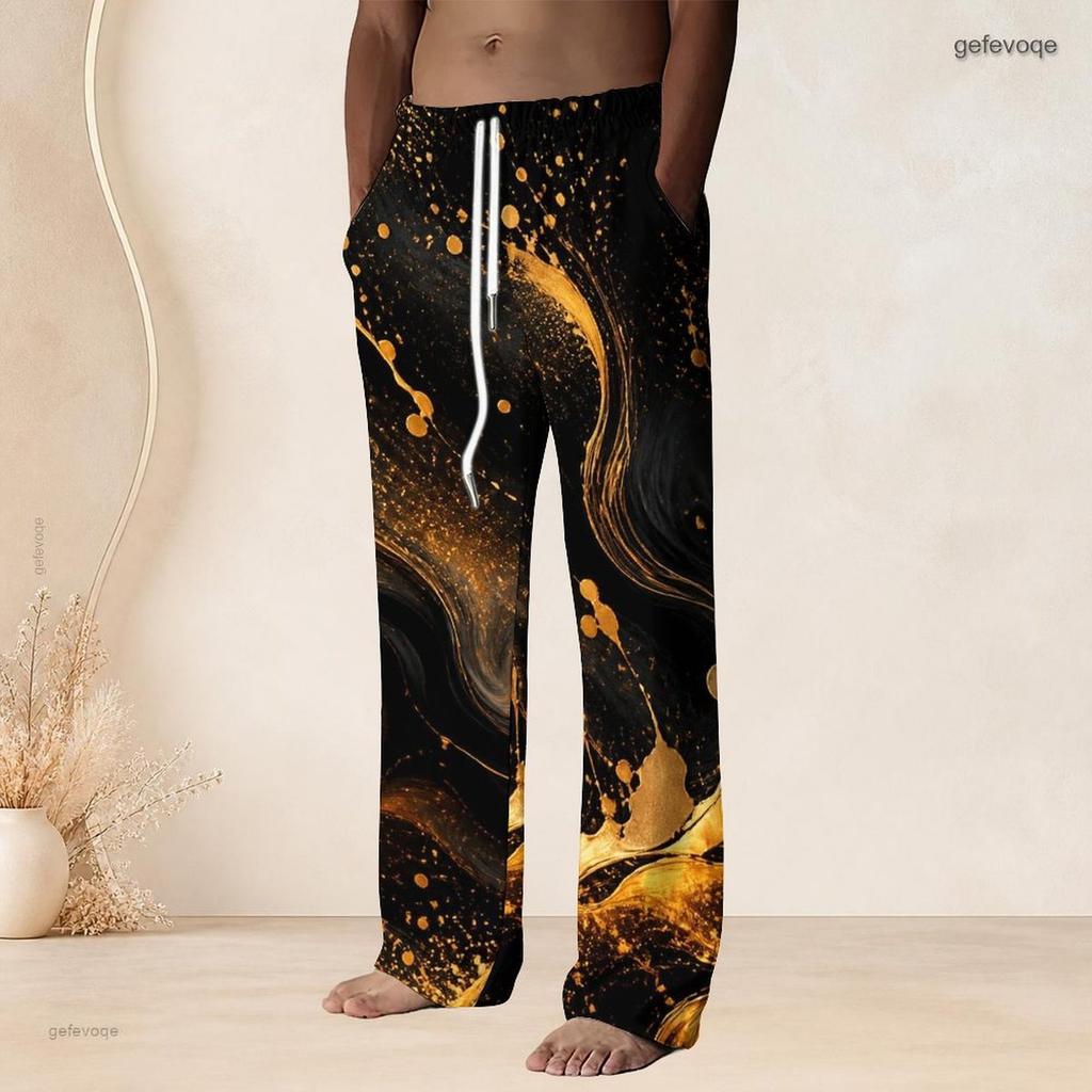 Men Plus Size Drawstring Waist Galaxy Printed Straight Leg Full Length Beach Pants