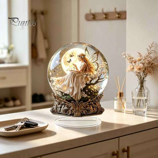 Outdoor Courtyard Decorations Moon Star/Fairy Crystal Ball Ornament, Decorative Acrylic Sphere for Bedroom Living Romantic Room Decor Desk Decor,
