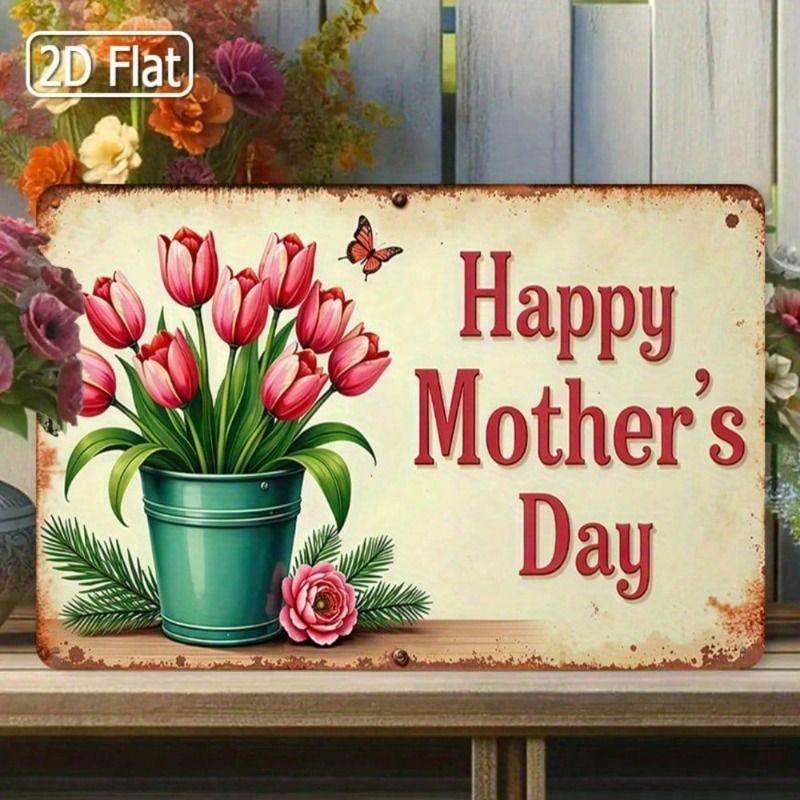 Metal Wall Art Tulip Pink Vase Poster, Retro Living Room Decor Gift