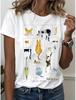 Damen Weiß Klassisch Cartoon Tierdruck Lässiges T-Shirt Rundhalsausschnitt Kurze Ärmel Normale Passform Mode Täglich Geeignet für den Sommer