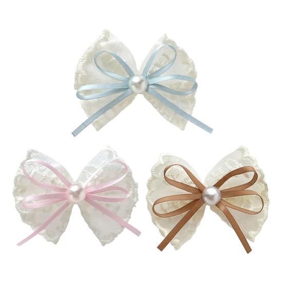 Hairpin Embroidery Lace Ribbon Bowknot Decor Hair Clip with Imitation Pearls Bangs Ponytails Buns Hair Accessories