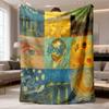 1 Stück Van Gogh-inspirierte künstlerische Flanelldecke | Post-Impressionistisches wirbelndes Nacht- und Sonnenblumen-Design mit Vincents van Goghs ikonischen Gemälden, UltraSo