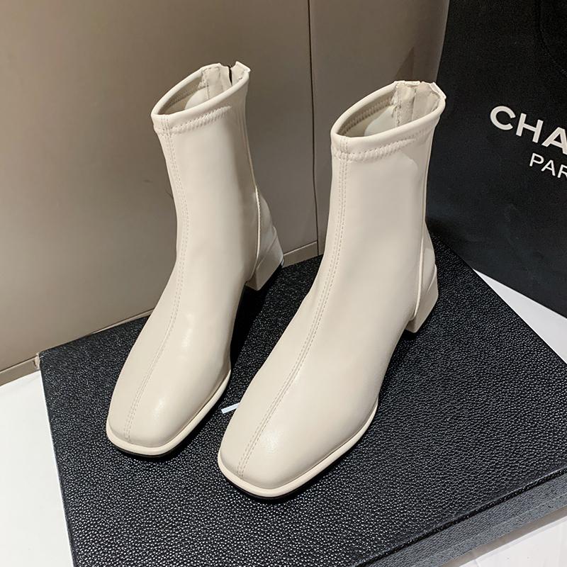 

Slimming Short Plush Women Ankle Boots Autumn Winter Ladies Concise Thick Heel Short Botas Zapatos De Mujer 35