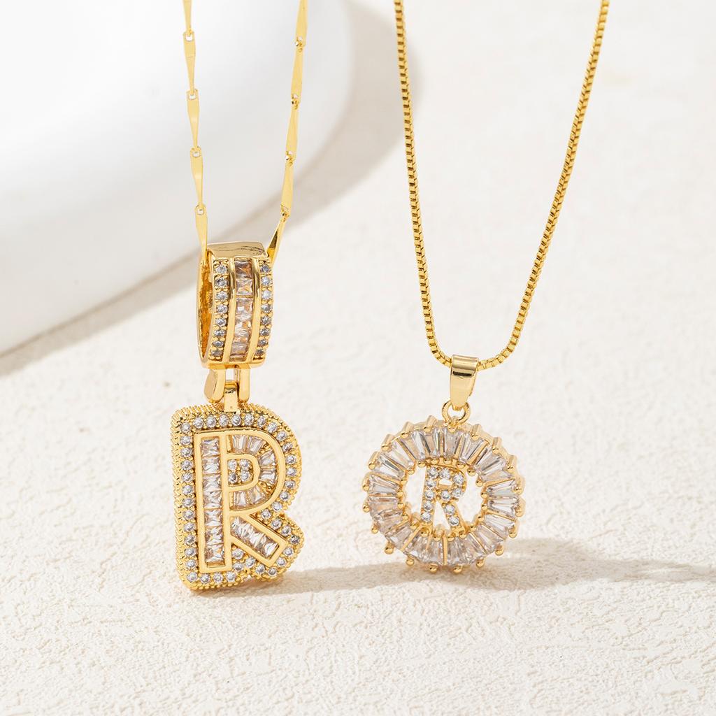 2Pcs Full CZ Zircon Iced Crystal Initial Letter Flower Necklace Women Copper A-Z Alphabet Pendant Couple Jewelry Birthday Gifts