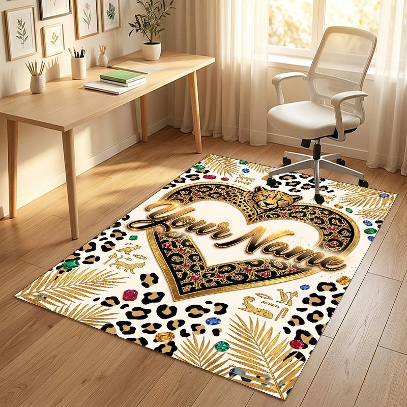 Golden Floral Elegance Theme Soft Crystal Velvet Rug Custom Name & Text Print Non Slip Floor Rug for Bedroom Living Room