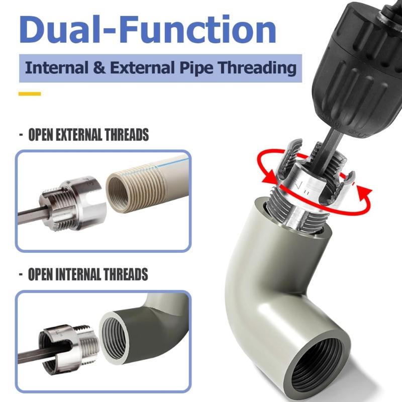 Pipe Threading Tool, PVC Pipe Threader 1/2'' 3/4'' 1'' Internal & External Pipe Threading Tool for Water Plumbing