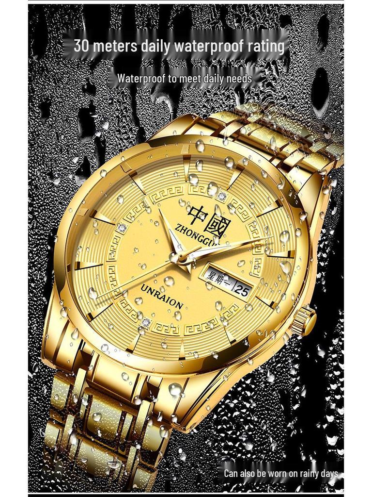 Men's Waterproof Stainless Steel Vintage Double Calendar Quartz Watch