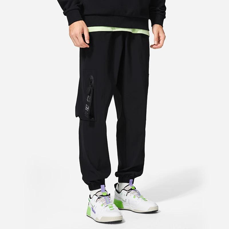 Li-Ning Sports Trend Series Logo Zip Pocket Loose Cuff Sweatpants Men Bottoms Black AYKS833-2
