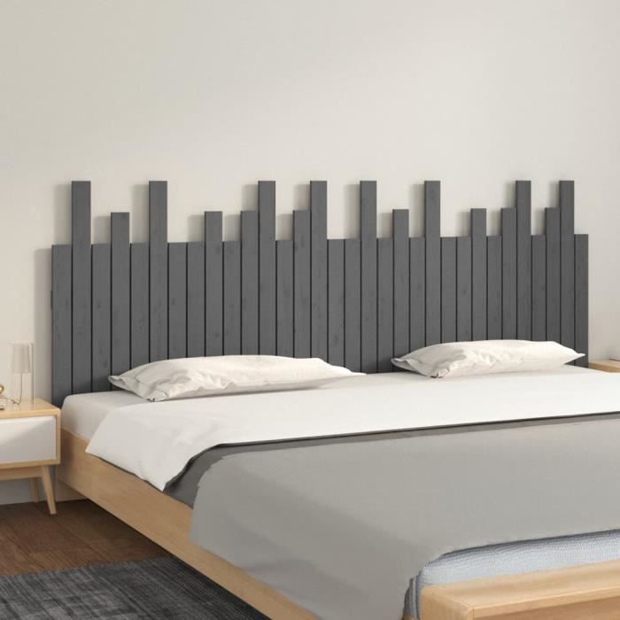 824780 vidaXL Wall-mounted Headboard Grey 204x3x80 Cm Solid Pine Wood