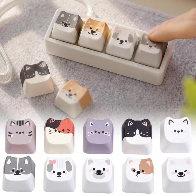5/10Pcs Kawaii Cute Animal Keycaps Creative Cat Pig Kind Head For Mechanical Keyboard Personalized Anxiety Relief Gifts Keychain