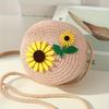 2-in-1 Floral Straw-Style Tote Bag with Zipper Closure Cute Cartoon Sunflower Design for Beach, Vacation, Daily Commute & Casual Outings