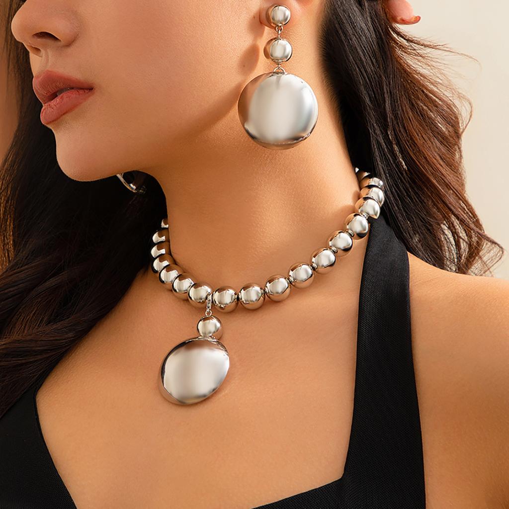 Exaggerated Large Half Ball Bead Pendant Necklace Punk Acrylic CCB Ball Bead Chain Choker Women's Banquet Party Jewelry Set