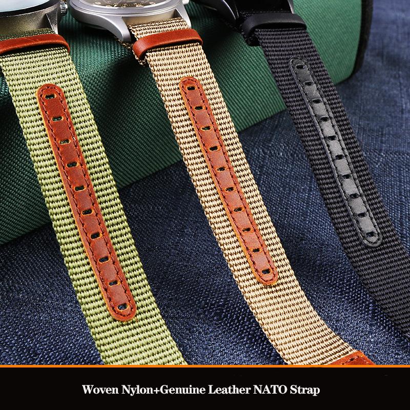 20mm 22mm Woven Nylon +Genuine Leather Strap for Hamilton Khaki Green Field Watch H69439931 441 Men Outdoor Sport Watchband