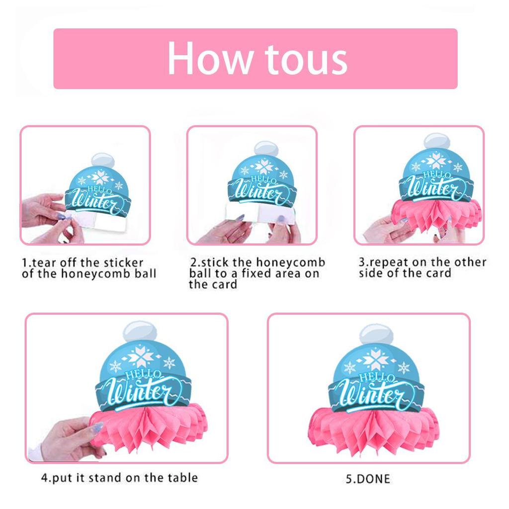 New Style, Christmas Theme, Cartoon, Pink Blue, Snowflake Snowman, Desktop Honeycomb Ornament, Party Decoration Supplies