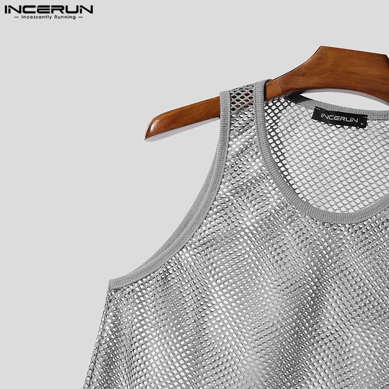 INCERUN Summer Men's Hollow Out Sleeveless Sheer Mesh Tank Tops