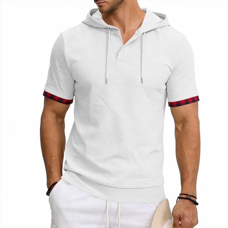 Herren Sommer Kurzarm Kapuzen-T-Shirt, Europäisch Amerikanisch Übergröße Farbblock Sportlich Lässig Oberteile