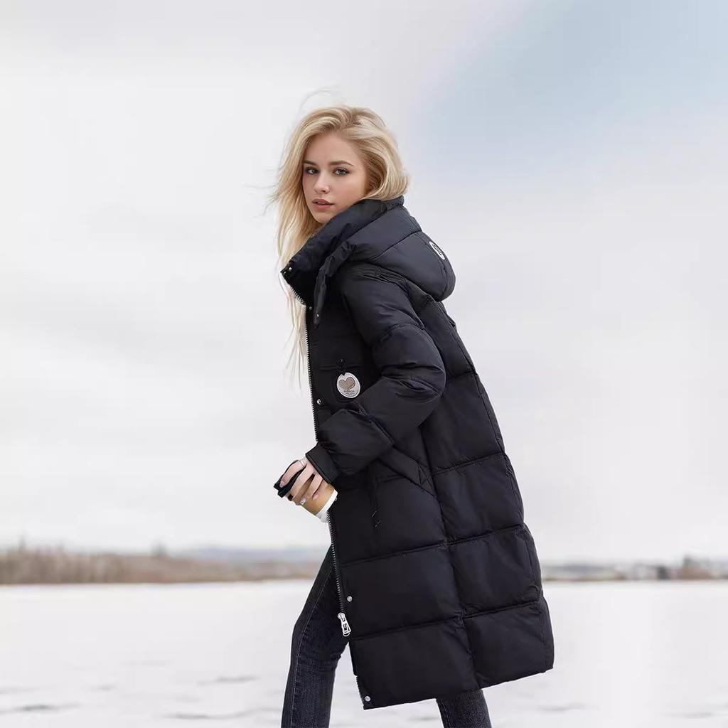 2024 Nouvelle veste demi-saison pour femme Veste longue décontractée à capuche en coton Veste longue d'hiver au-dessus du genou Vêtements pour femmes