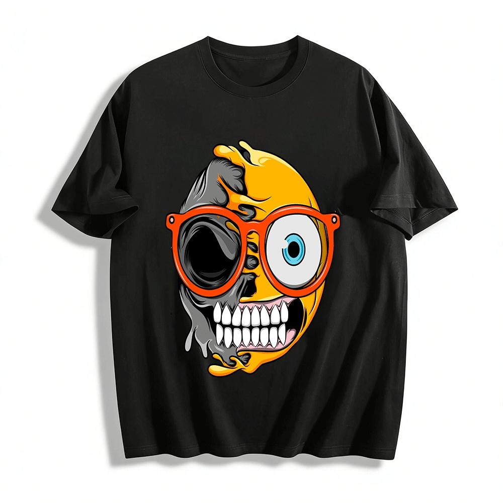 Melting Half Skull With Glasses Graphic Casual Top Pure cotton T-shirt XXS