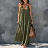 Bohemian Style Backless Ruched Maxi Sundress for Women Vacation Long Casual Dresses for Women Flowy Sleeveless Dresses for Women