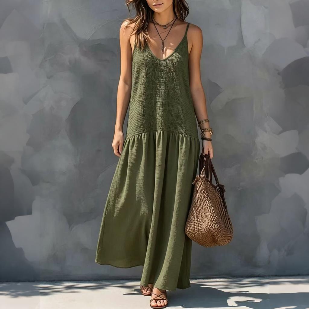Bohemian Style Backless Ruched Maxi Sundress for Women Vacation Long Casual Dresses for Women Flowy Sleeveless Dresses for Women