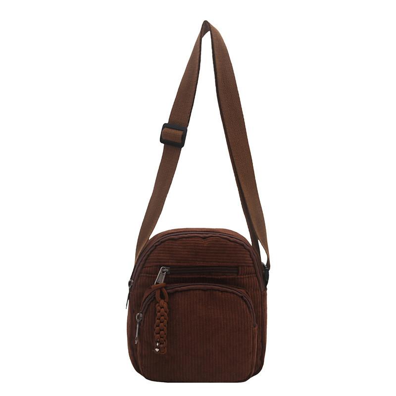 Small Female Corduroy Shoulder Bag With Interior Phone Pocket For Casual Outings