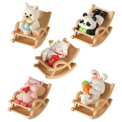 Miniature Animal Figure On Rocking Chair Resins Sculpture Phone Stand for Desk Ornament and Living Room Decoration