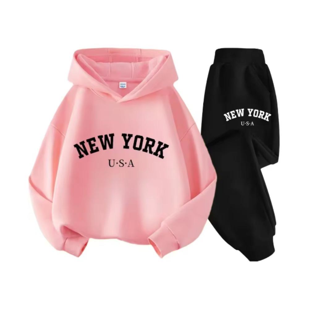 Children's Letter Print Boys and Girls Hooded Suit Autumn and Winter Long-sleeved Sweatshirt + Pants Sweatshirt Two-piece Set