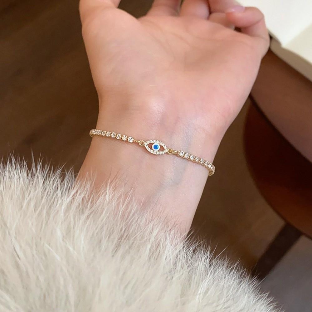 Luxury Vintage Glaze Devil's Eye Bracelet Shiny Copper Zircon Rhinestone Devil's Eye Bangle Aesthetic Devil's Eye