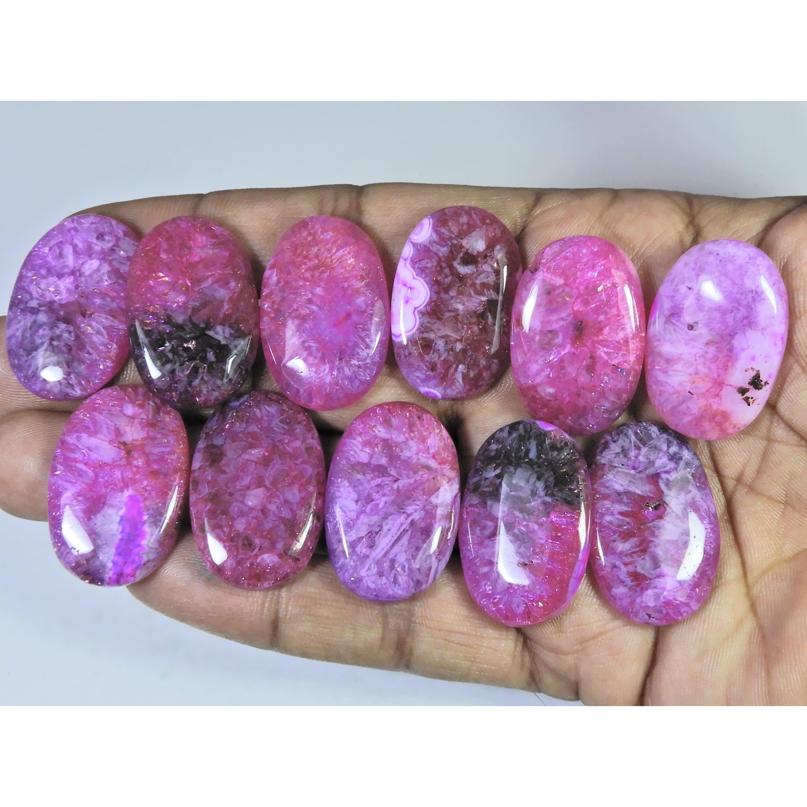 

320Cts.Color Enhanced Pink Solar Cab Agate Oval Loose Gemstone 11Pcs Lot C-2136