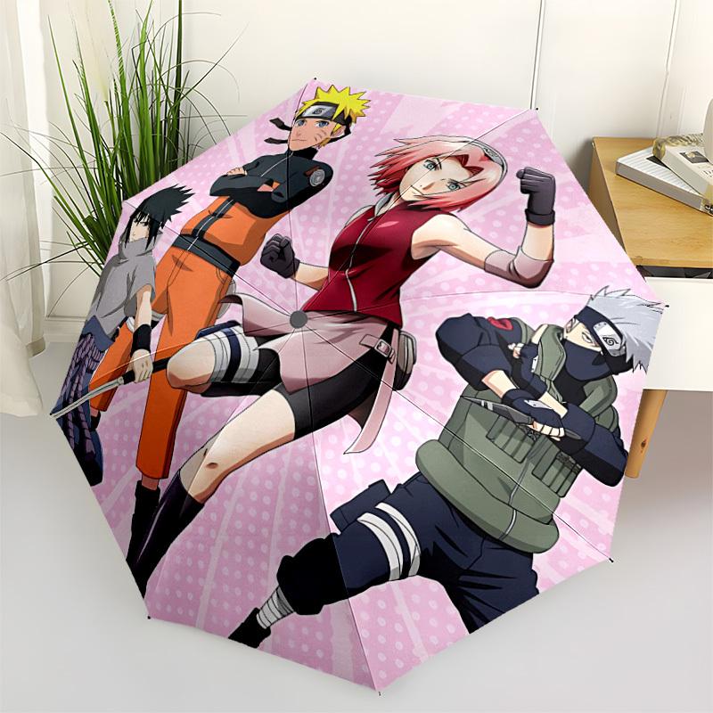 1pc Naruto Characters Automatic Folding Umbrella, Portable Collapsible Design, 8-Rib Iron Frame, , All-Season Casual Outdoor Accessory for Christmas B