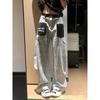 Leopard Print Retro Splicing Design Button Wide-leg Jeans Mopping Casual Trendy Loose Trousers Trendy Women's Gray Leopard Print Wide-leg Jeans