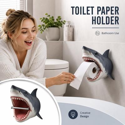3D-gedruckter Hai Badezimmer Toilettenpapierhalter Wandmontierter Taschentuchspender Einzigartiges Design Langlebiges Harzmaterial Funktionales Badezimmerzubehör