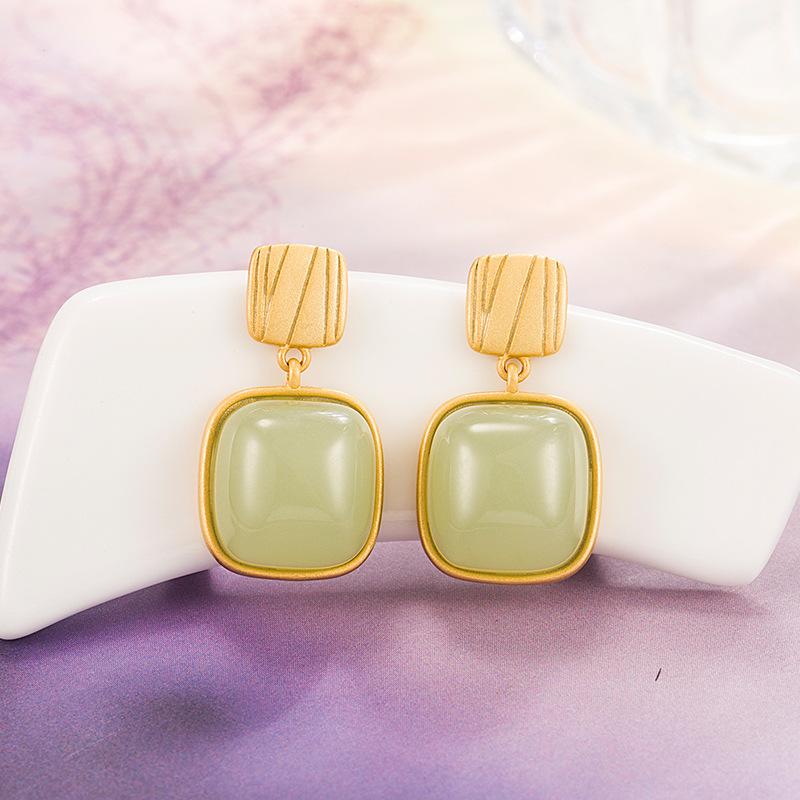 Geometry Acrylic Square Metal Drop Earrings for Women Wedding Party Fashion Vintage Statement Jewelry Golden Color Festival Gift