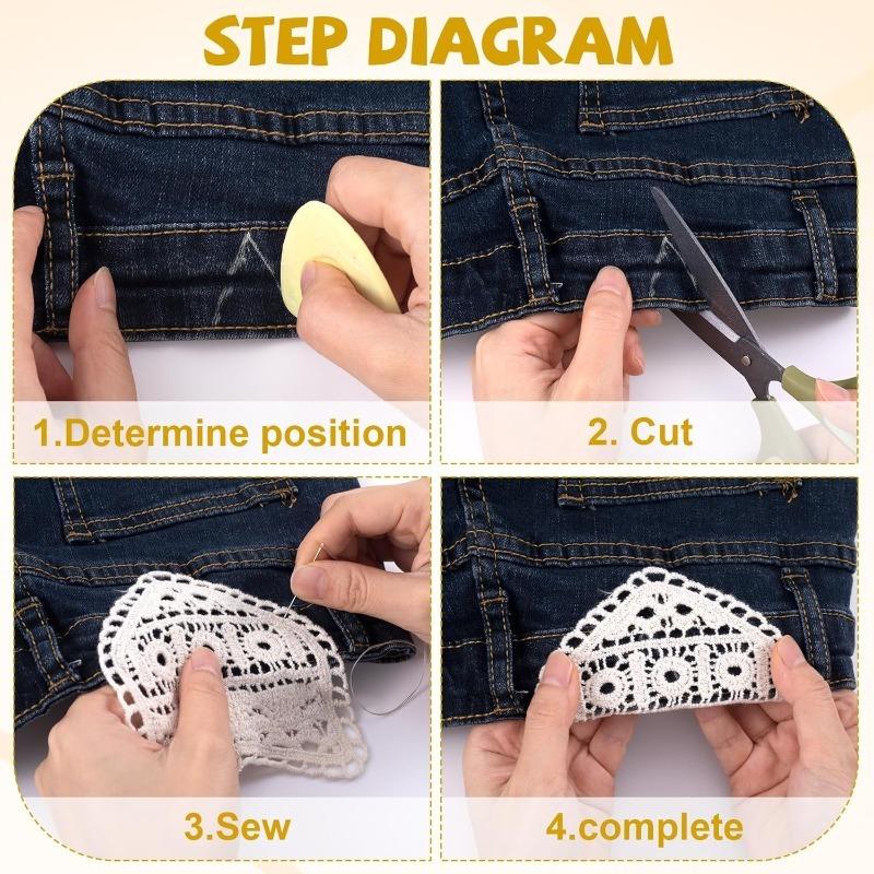5-piece embroidered flower belt extender - Reduces or enlarges waist size, suitable for jeans/dresses, side seam extension kit