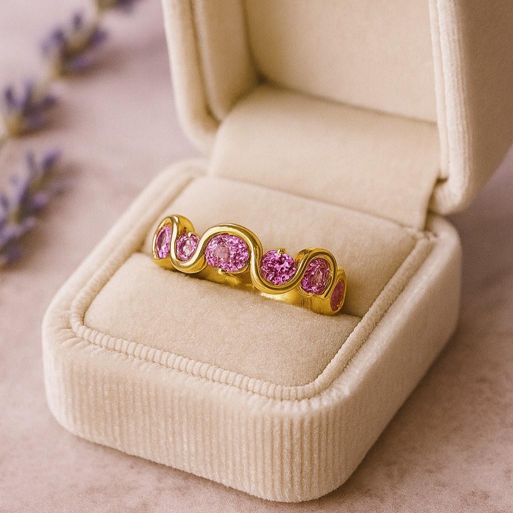 Gold Pink Sapphire Ring for Women – Oval Yellow Gold Plated Sterling Silver Ring | Engagement, Anniversary, Promise Gift for Her