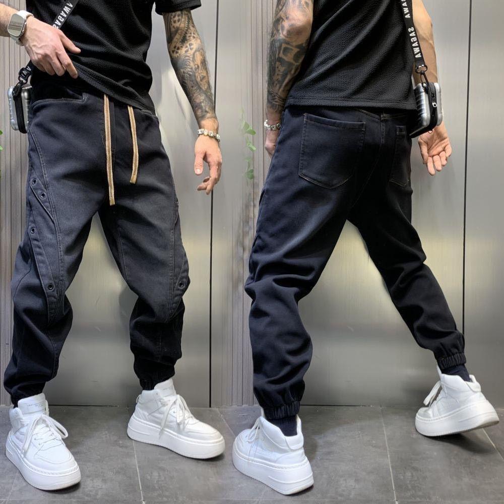 

JYL Mens Jeans American Casual Vintage Gradient Autumn Wide Leg Blue Loose Denim Pants XL амарантовий