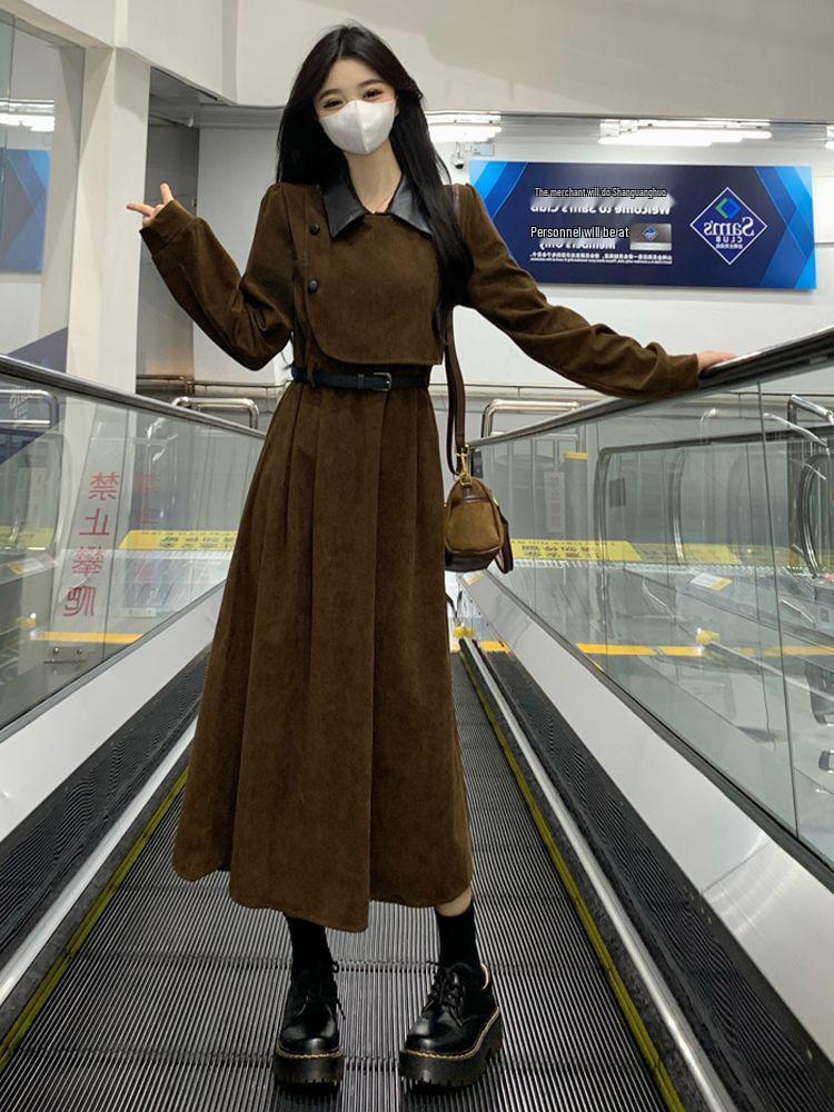 2026 Early Spring French Retro Slimming Waist Long-Sleeved Two-Piece Dress